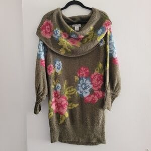 Newport News green floral cowl neck oversized sweater dress size S